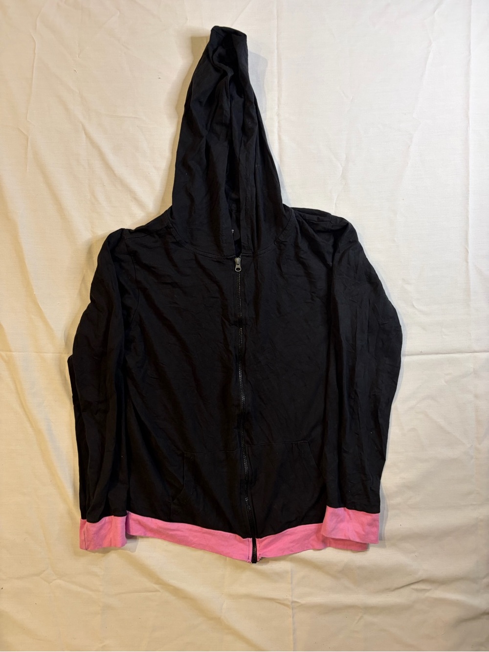 Black Hoodie Cardigan with Pink Trim - Women's Sweater
